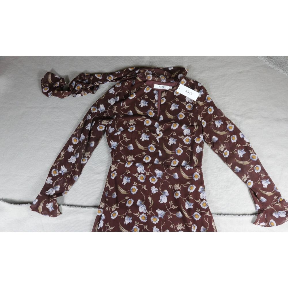 New Astr The Label Dress Small Floral Print Tie Neck Long Sleeve Midi Lined - Picture 5 of 10